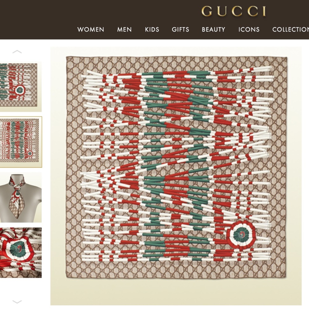 New Gucci Scarf GG Logo Club Beige Brown Silk Scarf Wrap with Gucci Gift Box - Picture 8 of 16